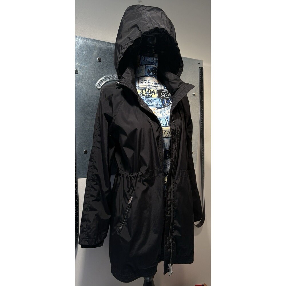 Calvin Klein Performance Black Hid-A-Hood Zip Windbreaker Thumb-Holes Jacket M
